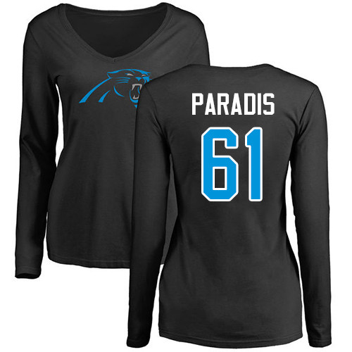 Carolina Panthers Black Women Matt Paradis Name and Number Logo Slim Fit NFL Football #61 Long Sleeve T Shirt